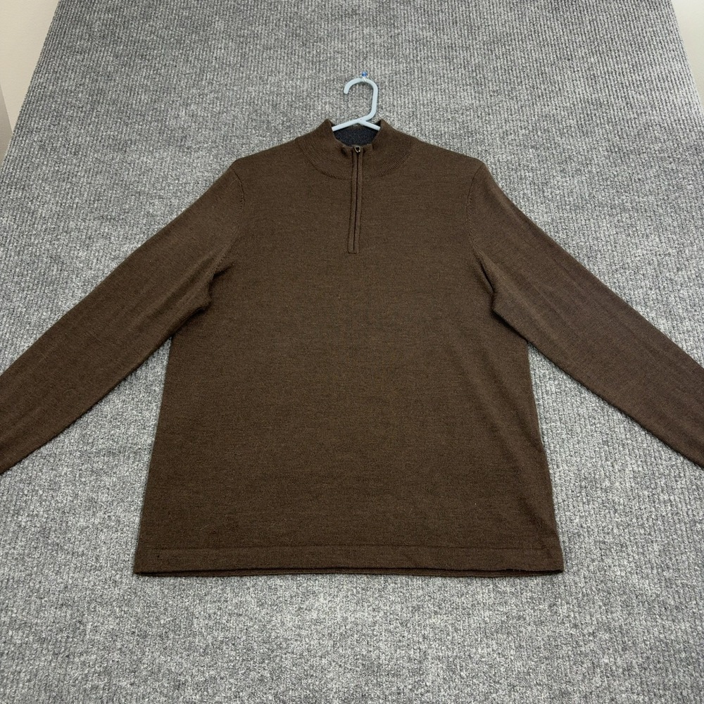 Joseph Abboud Sweater Mens M Brown Merino‎ Wool Quarter Zip Mock Neck Classic